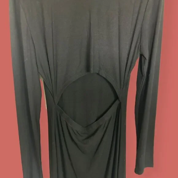 🖤 NWOT CUTOUT BLACK MIDI DRESS LONG SLEEVES FLATTERING XL - Picture 3 of 6